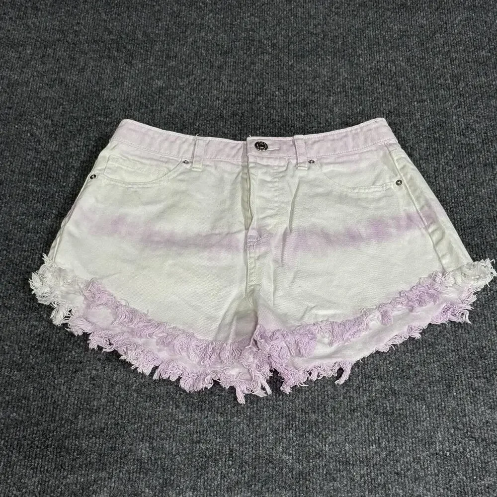 Wild Fable Shorts Womens 4 High Rise White Purple Hot Pants Denim Frayed Raw Hem